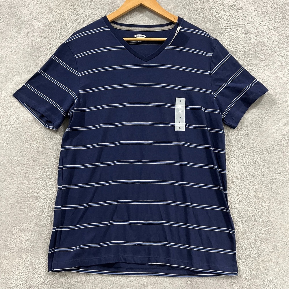 Old Navy Men's Cotton Navy Blue Striped Soft-Washed Short Sleeve T-Shirt Large